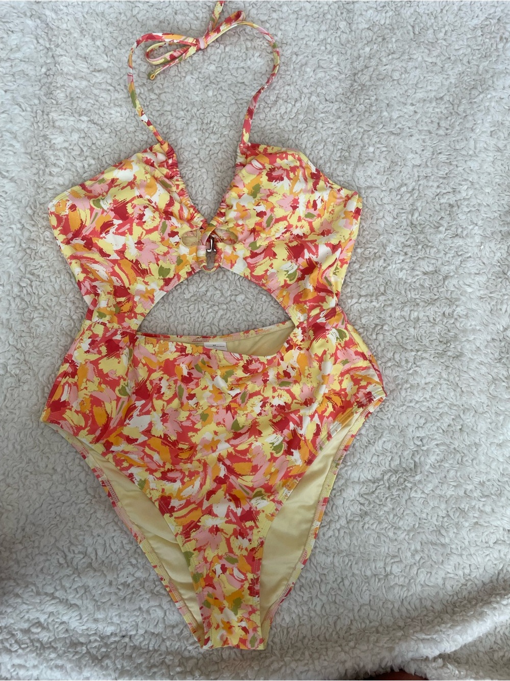 CUPSHE Floral Cutout Halter One Piece Swimsuit Medium NWOT